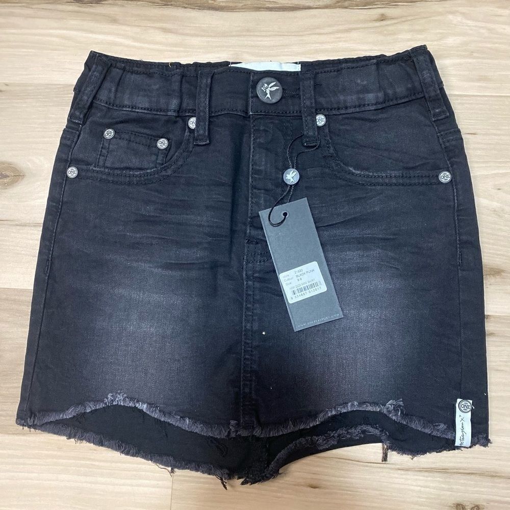 One Tea Spoon KIDS BLACK PUNK 2020 MINI STRETCH HIGH WAIST DENIM SKIRT size 8-9